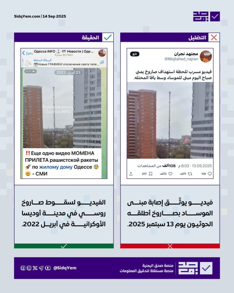 هل يوثق هذا الفيديو إصابة مبنى الموساد بصاروخ حوثي؟
