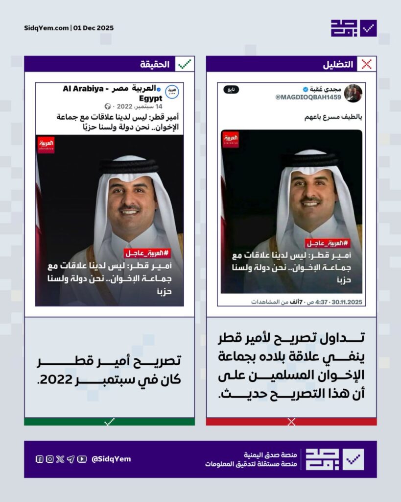 تصريح أمير قطر عن جماعة الإخوان ليس حديثًا ويعود لمقابلة مع صحيفة فرنسية عام 2022