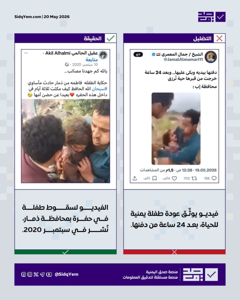 حقيقة الفيديو المتداول لعودة طفلة يمنية للحياة بعد 24 ساعة من دفنها